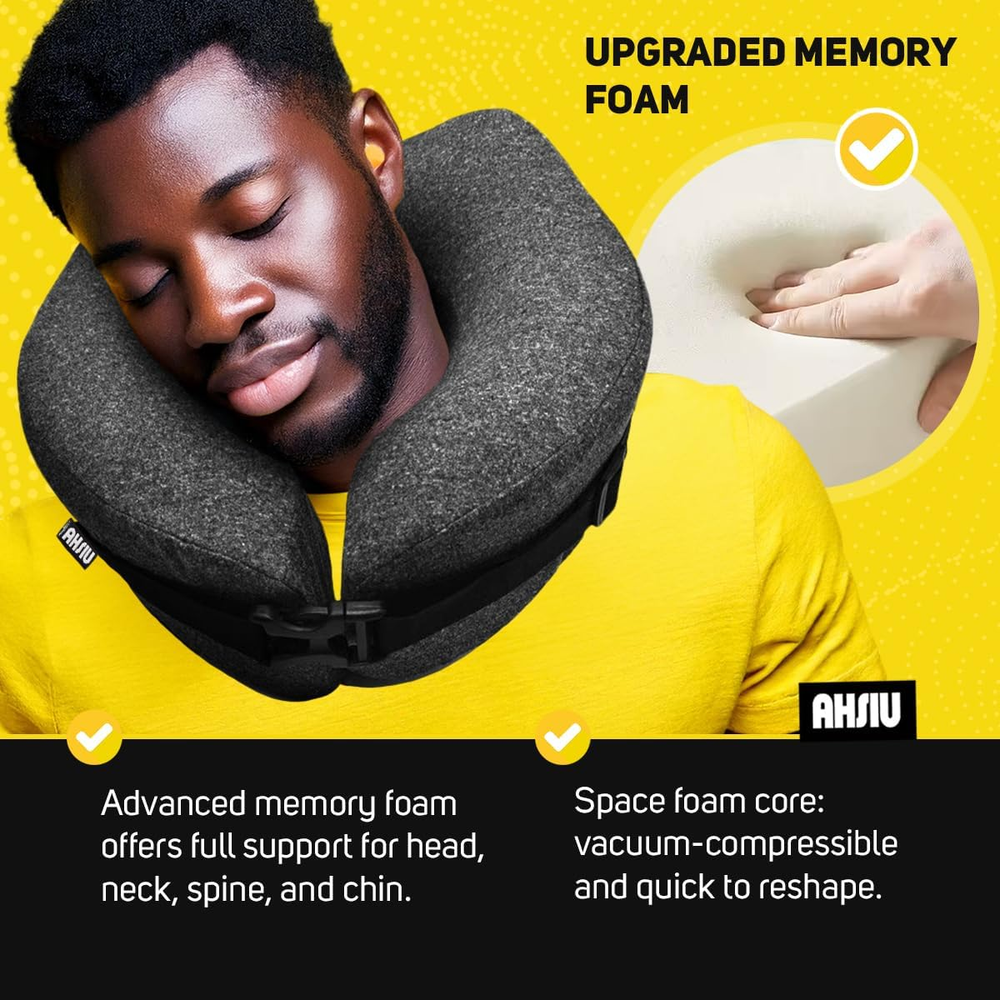 Memory Foam Travel Neck Pillow for Airplanes with Adjustable Support