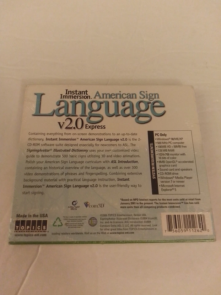 Instant Immersion American Sign Language v2.0 Express PC CD-ROM Nuevo Sellado Foto 2 de 2