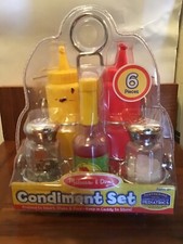 Melissa Doug Condiment Set w/ metal caddy salt n pepper 6 piece New 9358