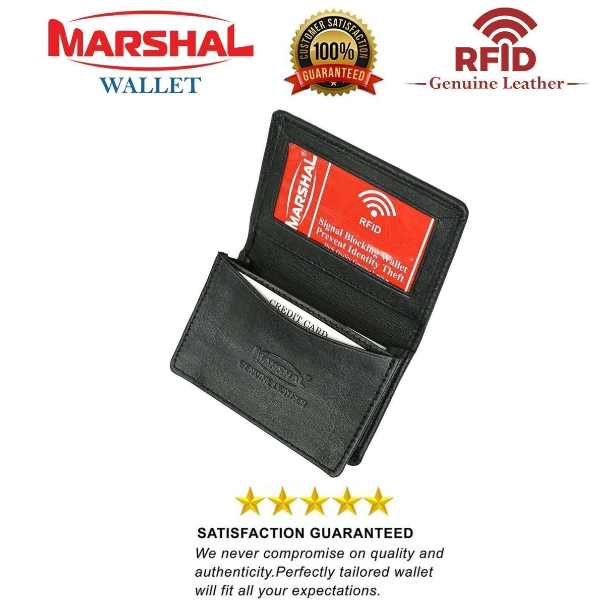 Marshal Men's Slim Front Pocket Wallet - RFID Blocking Genuine Leather Bifold