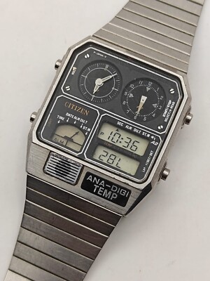 Vintage Citizen ANA-DIGI TEMP 8982-08501 Quartz SS Silver Black