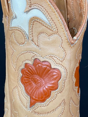 Vintage 1970s floral cowgirl boots, brown genuine leather cowboy heel boho 7 - Picture 14 of 18