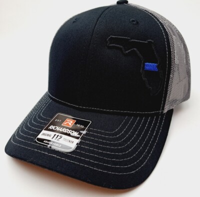 Florida Thin Blue Line Hat Embroidered Richardson 112 Mesh Snapback Black Gray