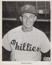 HARVEY HADDIX  PHILLIES PERSONALIZED RARE SIGNED 8X10 PHOTO BECKETT BK57012