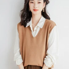 Women Sleeveless Knit Vest Faux Cashmere Gilet Warm Tank Top V-neck Sweater Vest