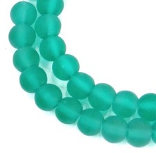 50 Czech Frosted Sea Glass Round Beads Matte - Emerald / Ocean Green 6mm