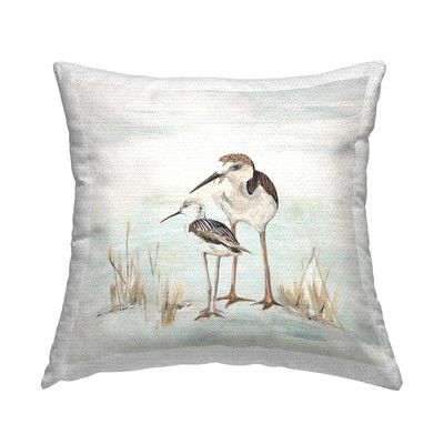 Sandpiper Beach Birds Outdoor Printed Pillow, 18 x 18, Grey