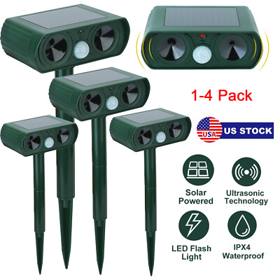 1/4 Pack Solar Power Ultrasonic Animal Repeller Pest Repellent Cat Deer Raccoon