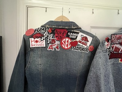 Christmas Gift One Of A Kind Patch out Women sz S Arkansas Razorback Jean Jacket