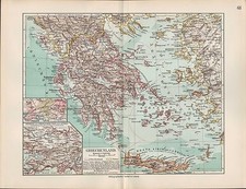 Mapa mapa 1912: GRECIA. Greece Atenas-Pireo Boocia-Ático Peloponeso