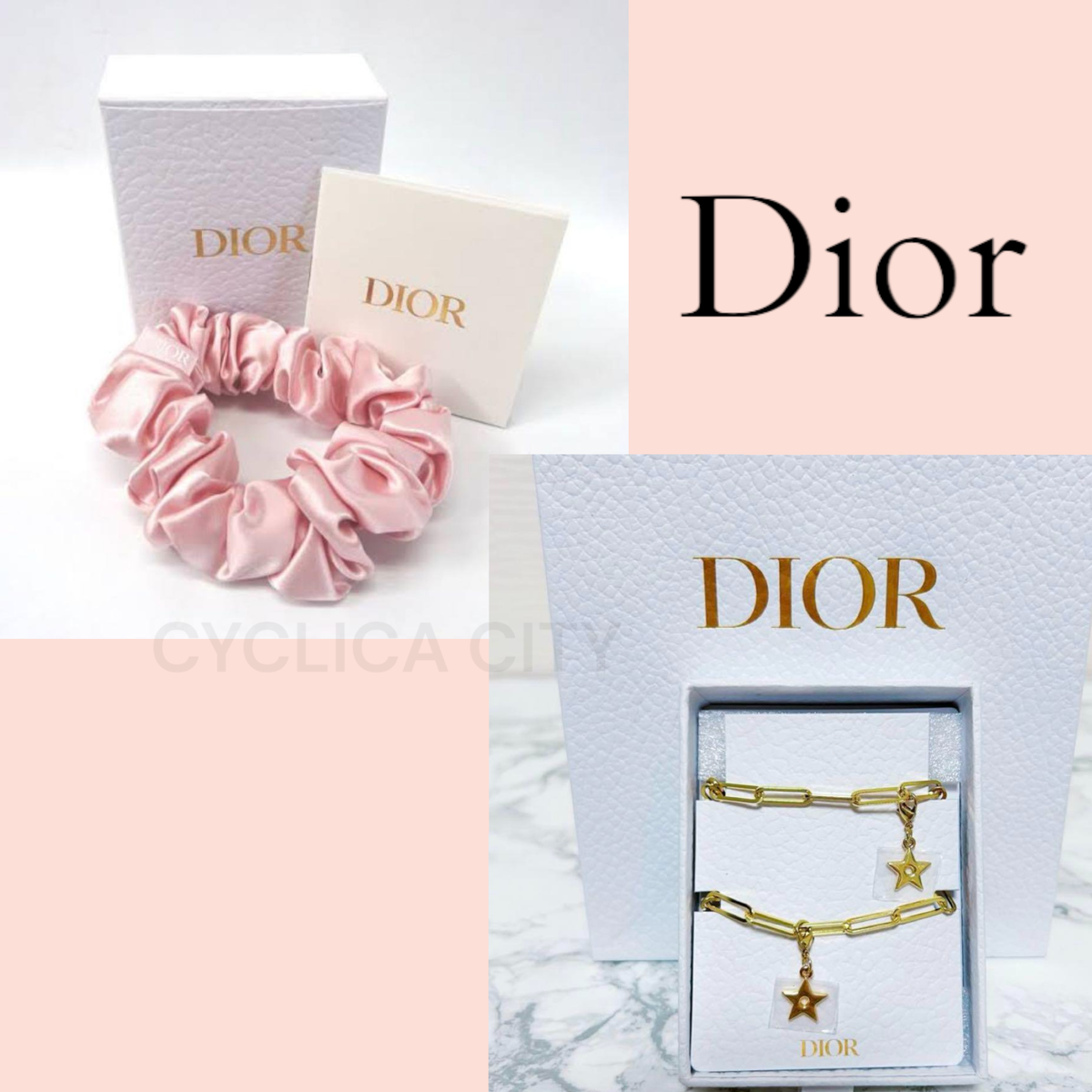 Dior Hair tie Scrunchie Gold Star Strap Key Chain Charm