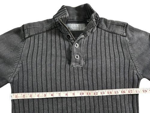 BKE Mock Neck Sweater Size LARGE Gray Pullover 1/4 Zip Ribbed Shoulder Patches - Picture 5 of 8