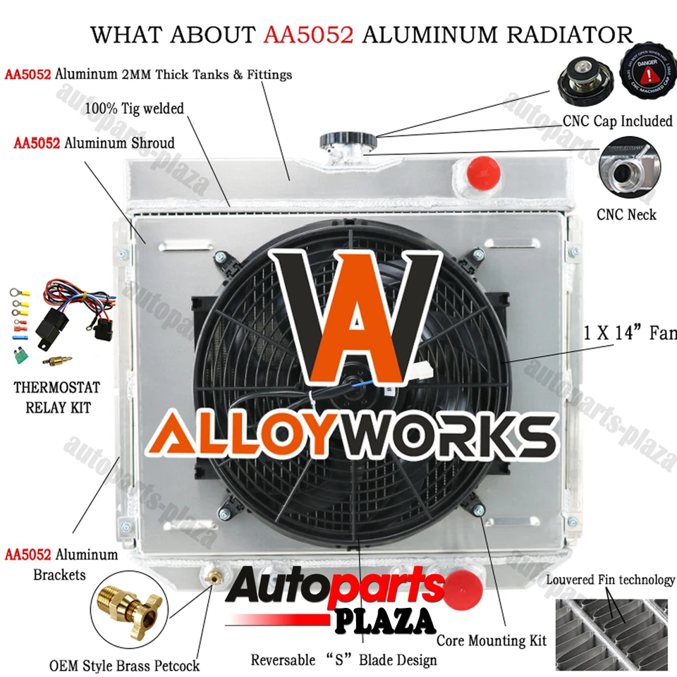 3Row Radiator Shroud Fan+Relay Fits 1966-1970 FORD Mustang Falcon/63-69 Fairlane Foto 3 de 4