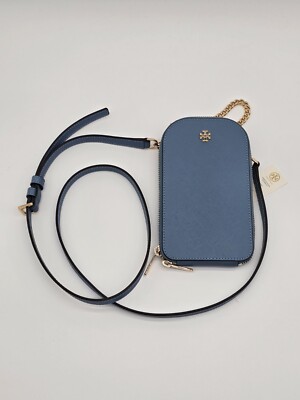 NWT Tory Burch Emerson Phone Crossbody Handbag Blue Yonder Gold | eBay