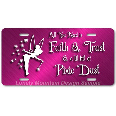 Tinkerbell Pixie Dust Inspired Art on Pink FLAT Aluminum Novelty License Plate