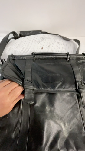Black Leather Messenger Bag Magnetic Snap Button Close Shoulder Strap - Video 1 of 1