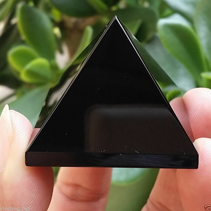 Piedra de cuarzo obsidiana negra natural pirámide chakra curación Reiki torre de cristal