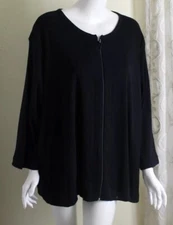 NWT Venezia Sz 26/28 3X Black 100% Cotton 3/4 Zip Neck Sweater Top Cardigan