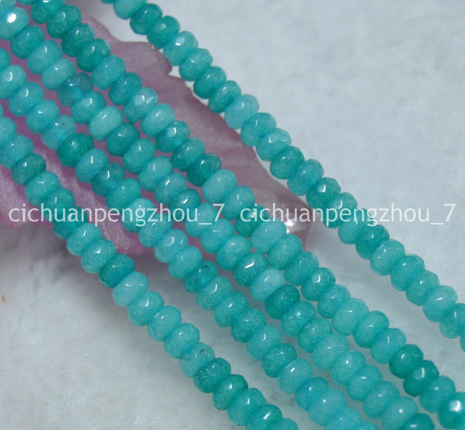 15 Loose Brazilian Blue Aquamarine Gemstone Beads – 5x8mm Rondelle Shape, Center-Drilled