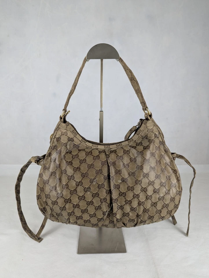 Authentic GUCCI Beige/Ebony Crystal Web Stripe Small Shoulder Bag Made in Italy - Image 2 of 4