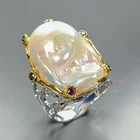Luxury jewelry Natural Baroque Pearl Ring 925 Sterling Silver Size 8 /R474530