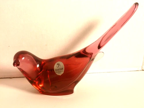 Fenton Cranberry Glass Bird of Happiness Long Tail Marked