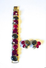 Vintage Juliana Red & Green Goldtone Bracelet & Clip Earrings Set