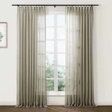 TwoPages Flynn Airy Light Linen Sheer Curtain Pleated Sandstone 1 100  Wx102  L