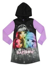 Rainbow High Girls Hooded Dorm Shirt Pajamas Nightgown Black Purple
