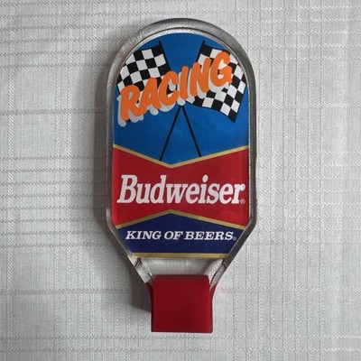 Budweiser King of Beers Racing Flag Acrylic Beer Tap Handle for Bar 6.5'' VTG EUC