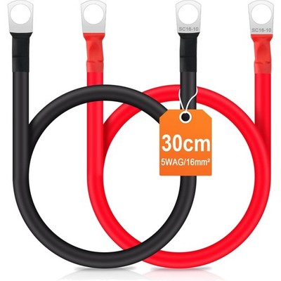 Batteriekabel 30cm 5WAG 16mm² Kupferkabel M10 Ringklemmen KFZ Marine