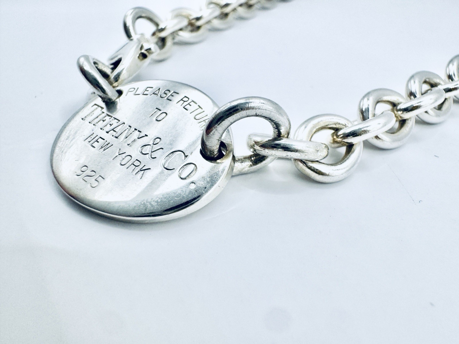 Tiffany & Co. Sterling Silver "Return to" Oval Charm Necklace w/ Lobster Clasp