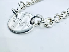 Tiffany & Co. Sterling Silver "Return to" Oval Charm Necklace w/ Lobster Clasp