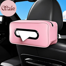 Car Tissue Holder - Universal Soft PU Faux Leather Box with Quick-Release Clip f
