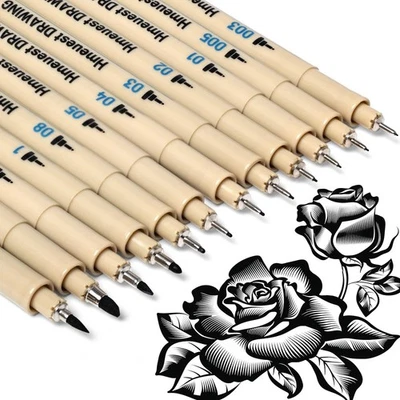 HMEUEST 12 Fine Liner Black Pens for Art & Drawing - Waterproof Ink