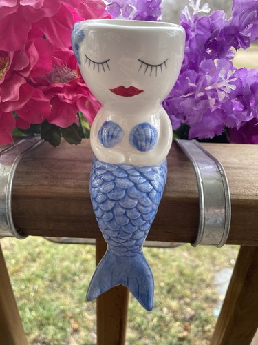 Blue Mermaid Shelf Sitter Mini Succulent Planter Ocean Beach Decor Sexy Fantasy - Picture 4 of 11