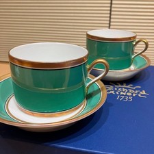 Set 2 tazze e piattini Richard Ginori oro verde porcellana Italia fuori produzione