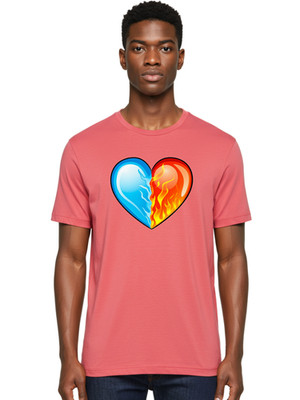 Fire-And-Ice-Heart Mens Graphic Tee, 100% Cotton, Casual Summer Wear