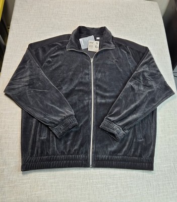 PUMA Velour T7 Track Jacket Large Mens Black Full Zip Oversized