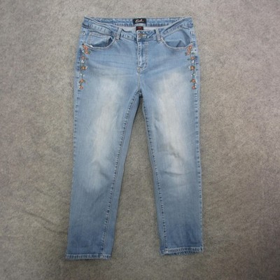 Earl Jean Jeans Womens 16W Plus Light Wash Floral Embroidered Skinny Stretch