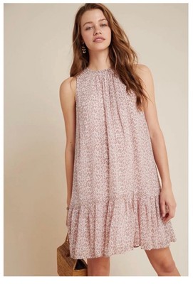 NWT Anthropologie Natalie Flounced Tunic Dress Size Large Pink Ruffled Flowy