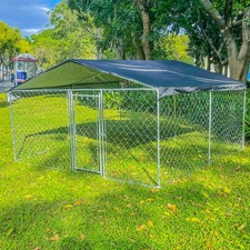 10x10 ft Metal Outdoor Play Pet Dog Run House Dog Kennel with Shade Cover