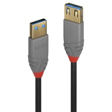 LINDY 36761 1m USB 3.2 Type A Extension Cable, 5Gbps, Anthra Line,Black
