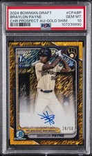 2024 BOWMAN DRAFT CHROME PROSPECT AUTOS GOLD SHIMMER BRAYLON PAYNE 28/50 PSA 10