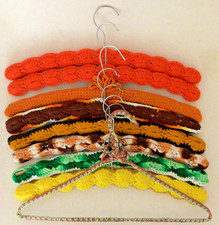 Lot of 9 Vtg Knitted /Yarn Covered Padded Hangers Colorful - Handmade by Grandma