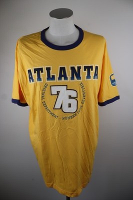 Spalding Atlanta 76 T-Shirt Herren Vintage Baumwolle Gelb 2XL Kurzarm Regular