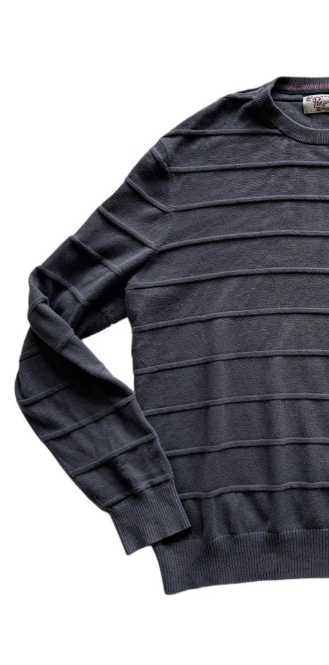 原装 Penguin Munsingwear 灰色纹理条纹圆领衬衫男式 M 码 — 第 3/4 张图片