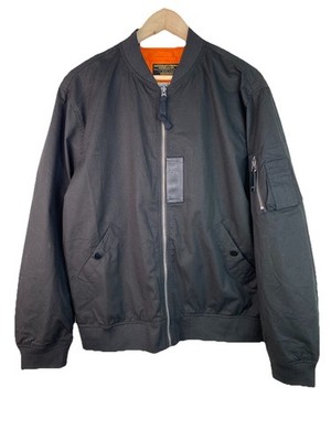 Maden Men's XL Black Full Zip Orange Lined Bomber Flight Jacket