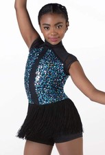 Dance Costume Medium Adult Blue Weissman 13340 Jazz Tap Clogging Latin Fringe
