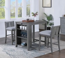 Gregorio 36" 3-Piece Gray Finish Small Space Counter Height Dining Table with
